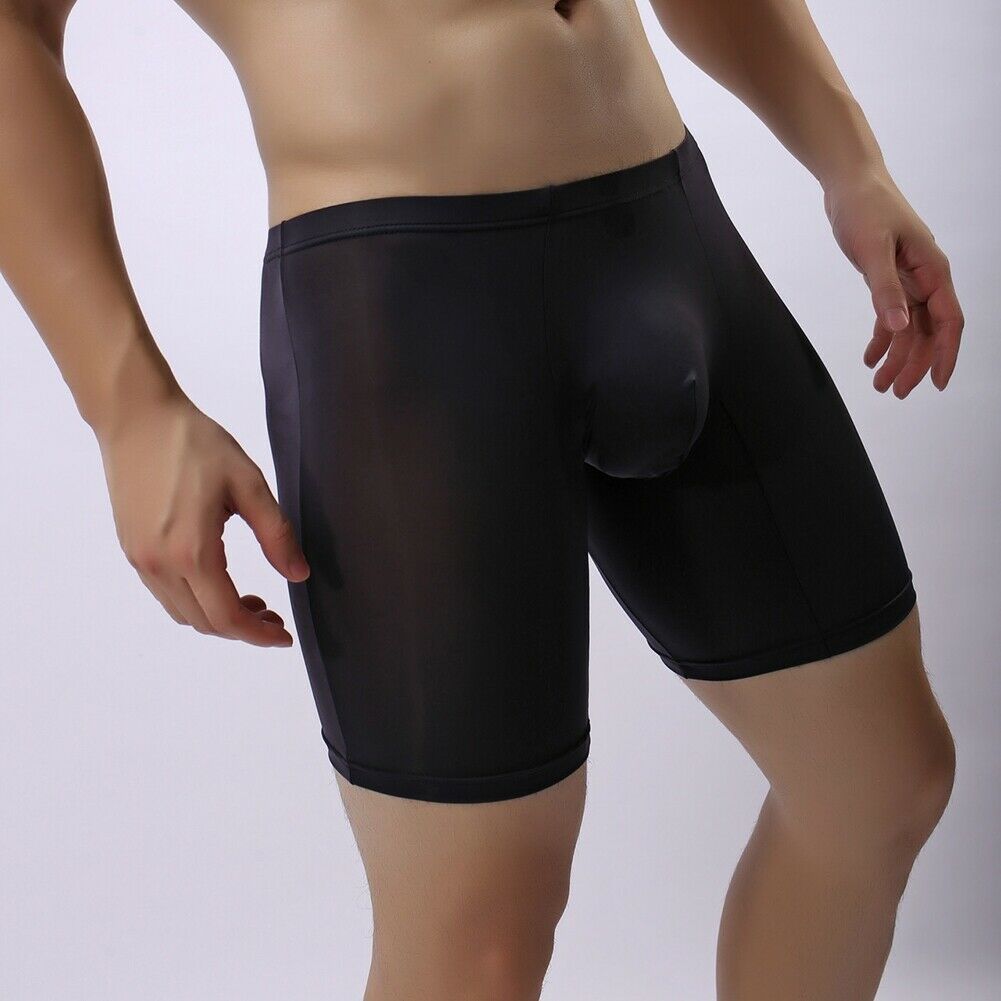 Men Long Leg Boxer Trunk Sport Breathable Bulge Pouch Briefs Ice Silk Underwear