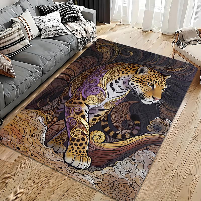 Leopard Pattern Art Carpet with Abstract Swirl Design for Living Room Suitable for use as an anti-slip for living room bedroom sofas