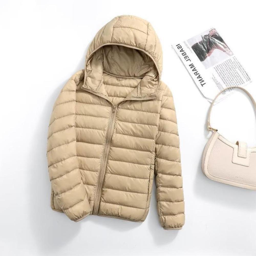 Women's Hooded Long Sleeve Jacket Regular Fit Casual Puffer Coat Zip Up Lightweight Down Outerwear