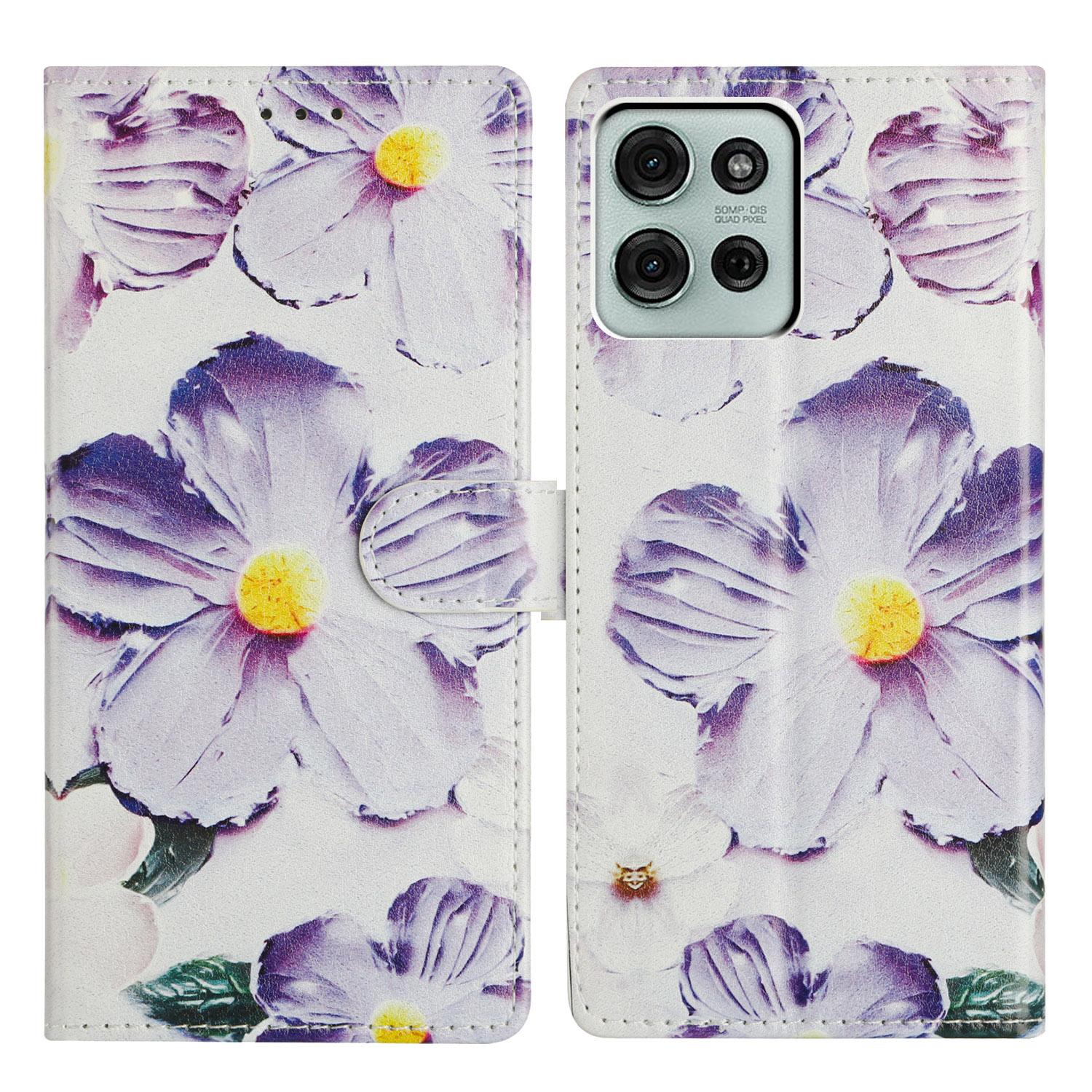 

For Motorola Moto G56 5G Case Pattern Printing Wallet Stand Flip Leather Phone Cover with Strap Purple Flower