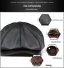Jesienny Beret Chłopięcy z Prawdziwej Skóry - Modna Płaska Czapka Unisex