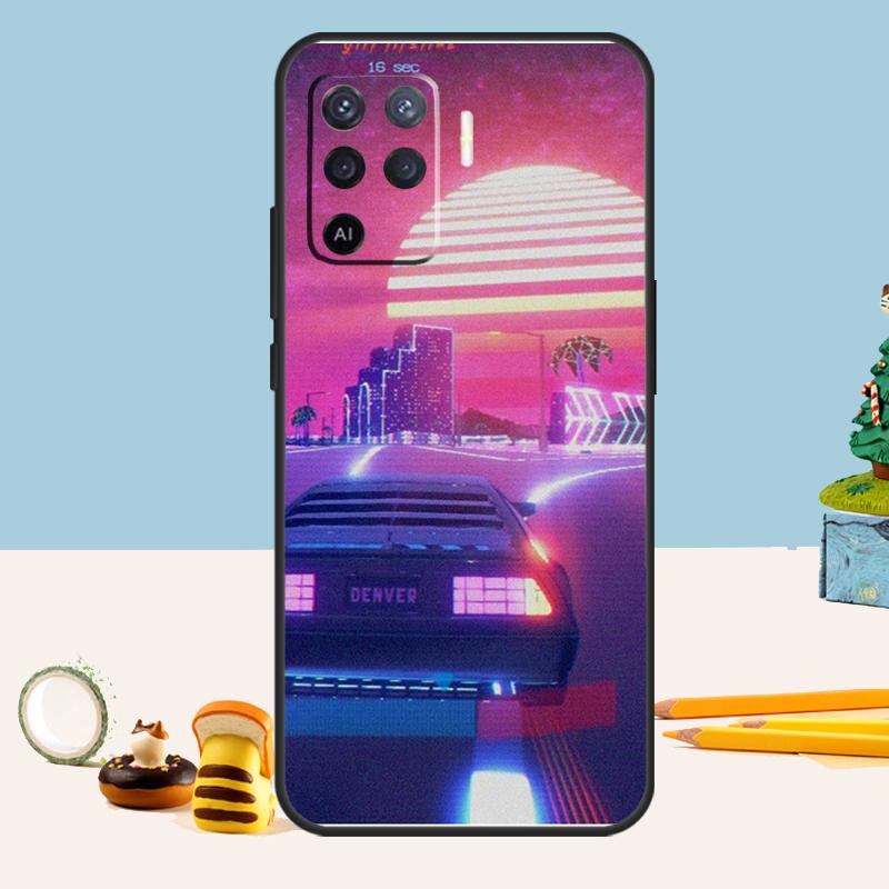 Synthwave 80s Retro Car Case For Oppo A76 A96 A16 A17 A57 A60 A40 A80 A18 A38 A58 A78 A98 A15 A54 A74 A94 A6 A5 Pro