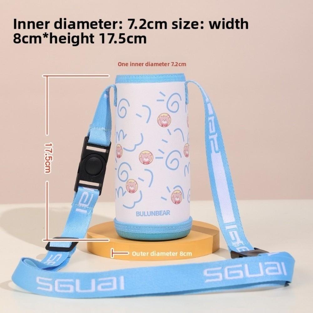 Cute Cartoon Print Sport Water Bottle Bag PU Eco-friendly Cup Holder with shoulder Strap Portable Cup Protective Cover