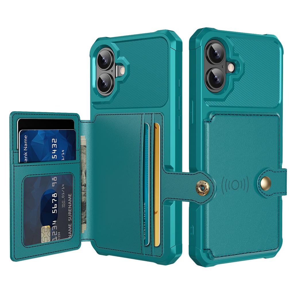 ZM03 For iPhone 16 Plus Case with Card Holder PU Leather+TPU Phone Back Cover