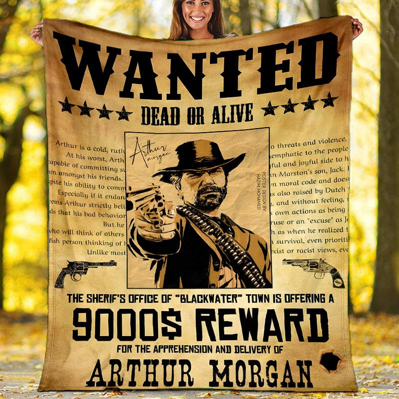 1pc Red Dead Redemption Theme Blanket - Digital Print, Polyester, Cozy for All Seasons, Perfect for Outdoor, and Travel
