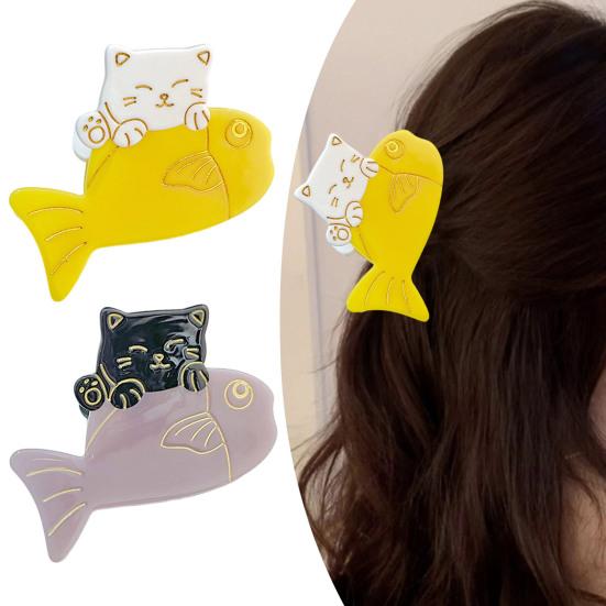 Girl Hair Clip Cartoon Cat Fish Shape Hair Claw Anti-slip Teeth Back Head Shower Hair Clip Hair Accessories
