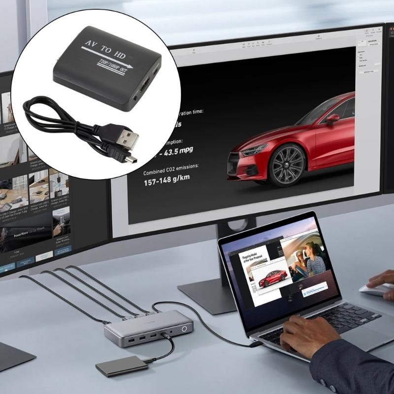 High Clear AVto HDMIs Adapter 1080P 3RCA to HDMIs Adapter for Computer Use 1Way Conversion ABS Construction