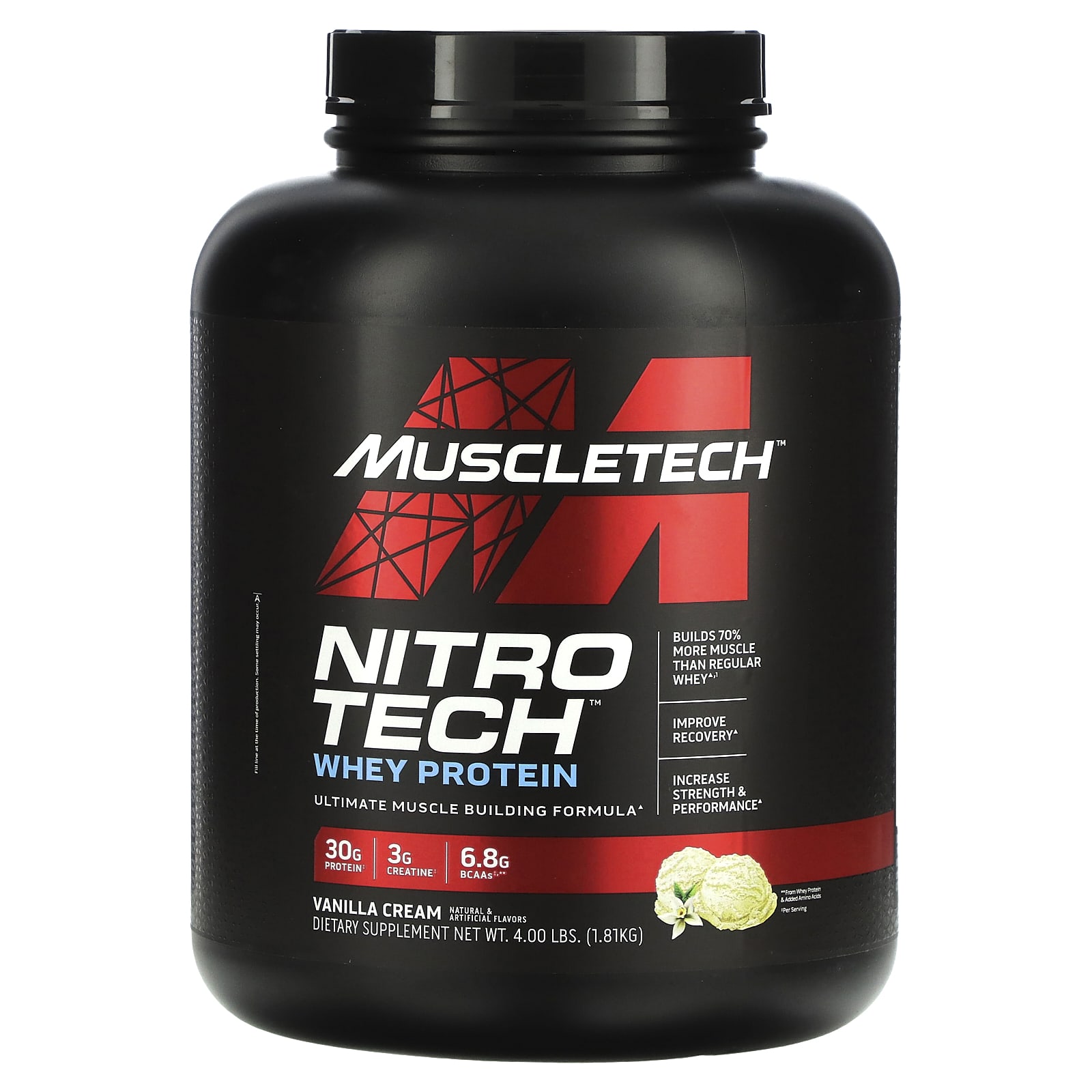 

MuscleTech, Nitro-Tech, Performance Series, ваніль, 4 фунти (1,8 кг)