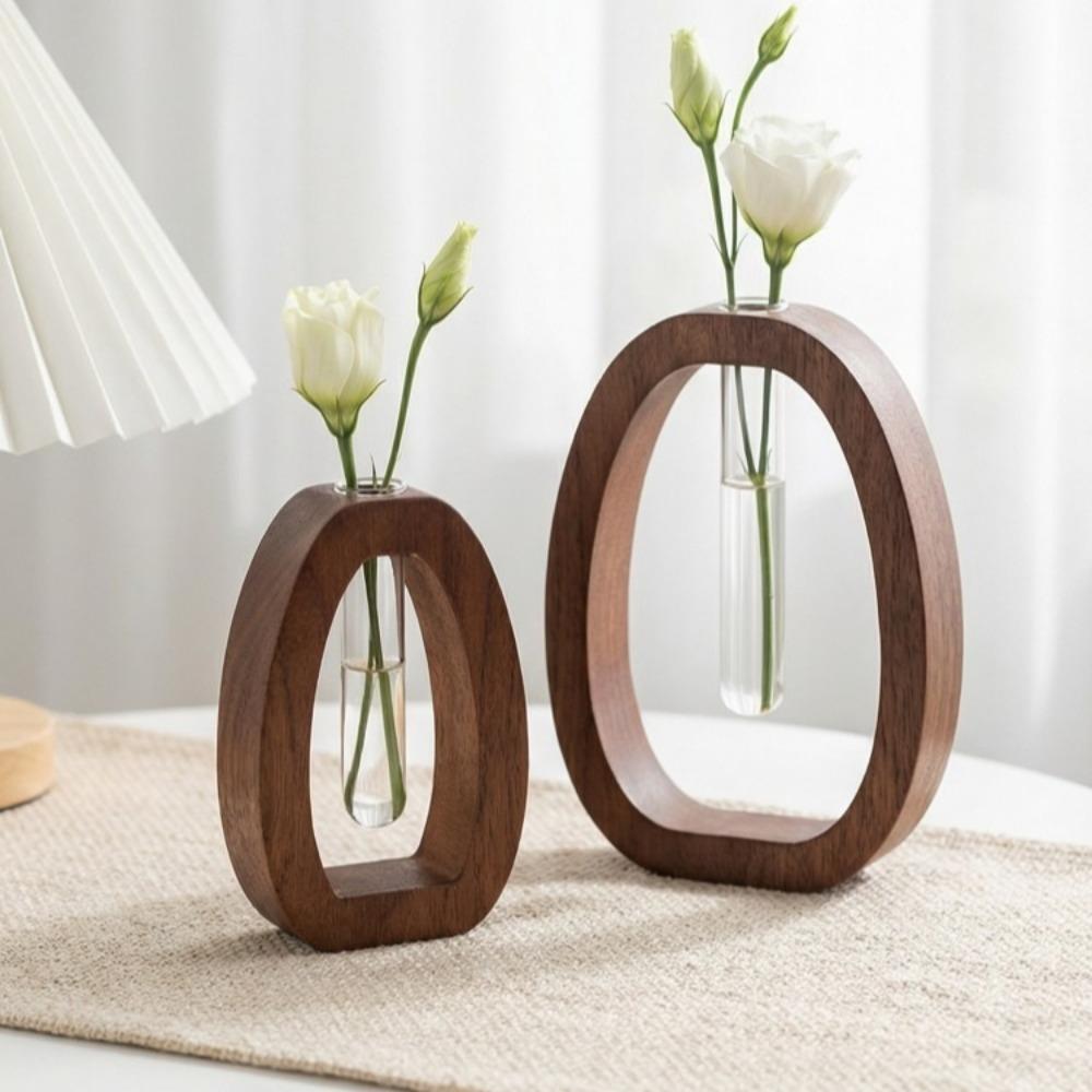 Vintage Wooden Small Vase Creative Hydroponic Flower Planter Living Room Desktop Home Decoration Flower Vase Solid Wood Ornament