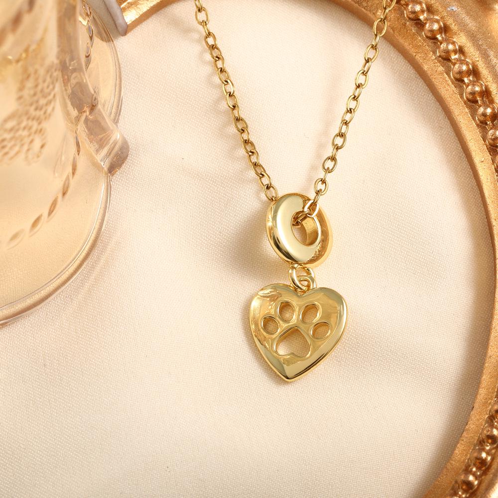 Heart-Shaped Cat Paw Pendant Necklace with Smooth Finish