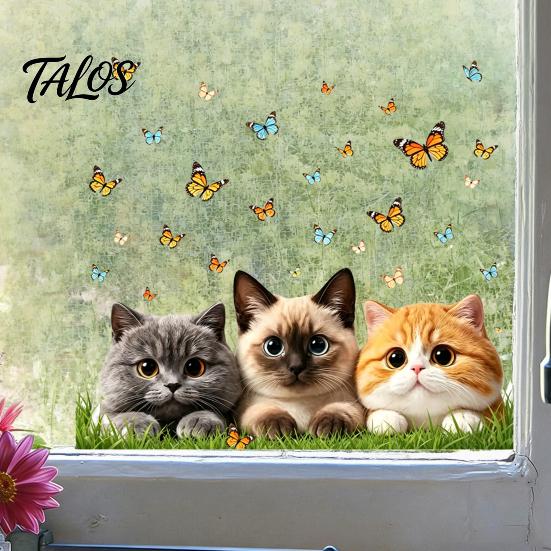 Non-damaging Glass Decal Cat Butterfly Static Sticker, Waterproof Animal Window Decoration Sticker Decal, Removable Pet for Bedroom Balcony