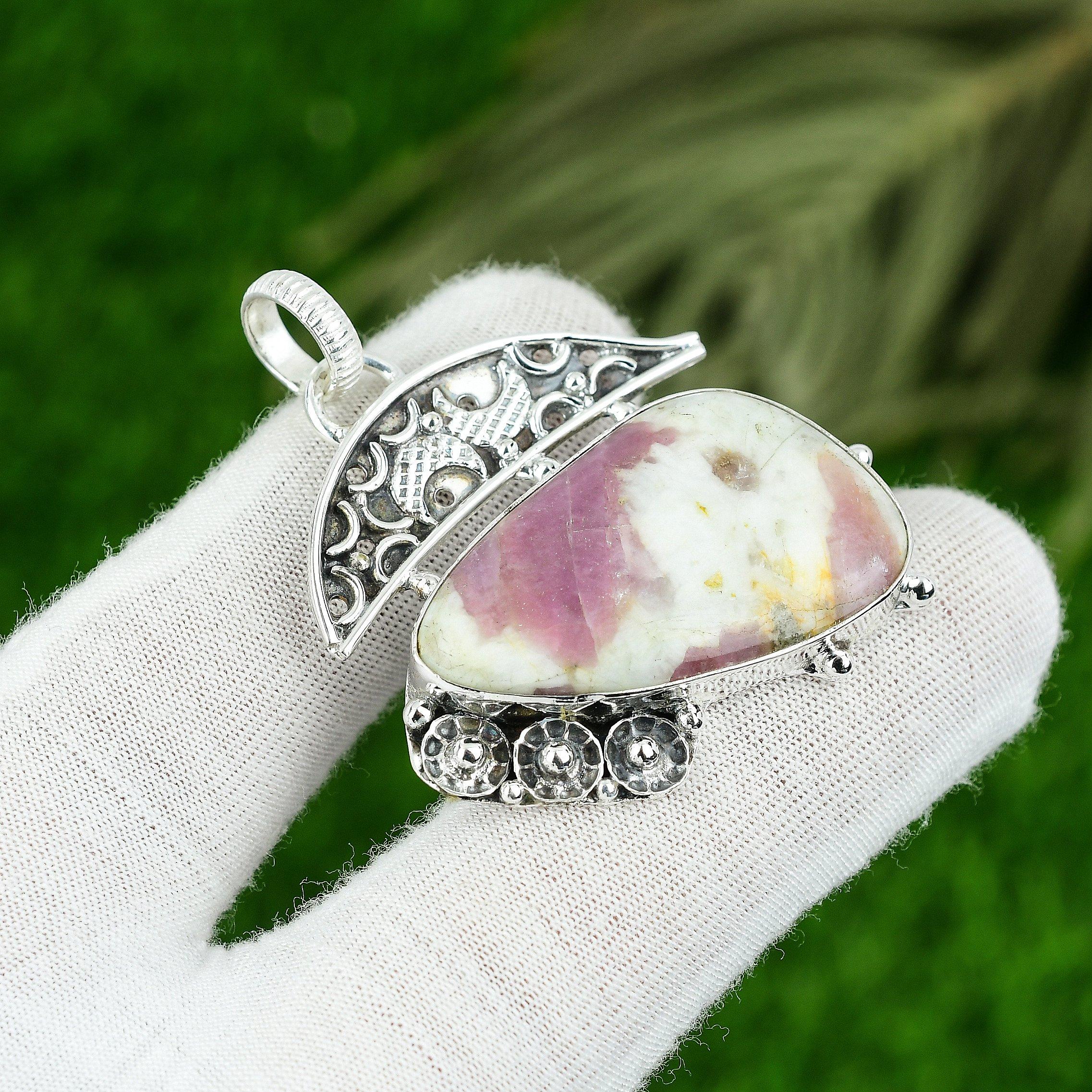 

Pink Tourmaline Gemstone Sterling Silver Engagement Heart Chakra Pendant Jewelry
