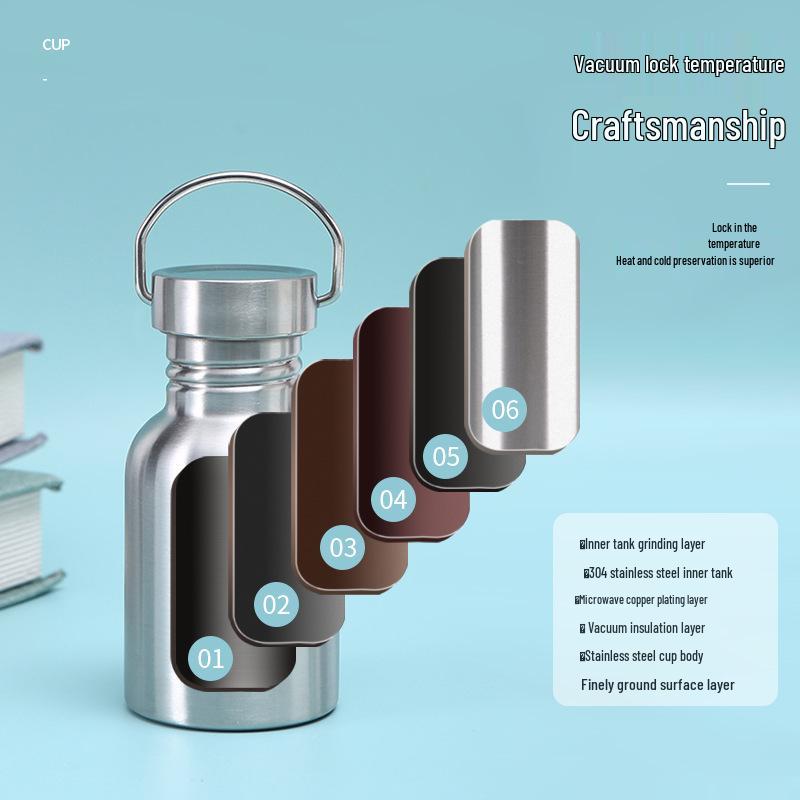 304 Stainless Steel Wide Mouth Sports Water Bottle, Large Capacity with Handle