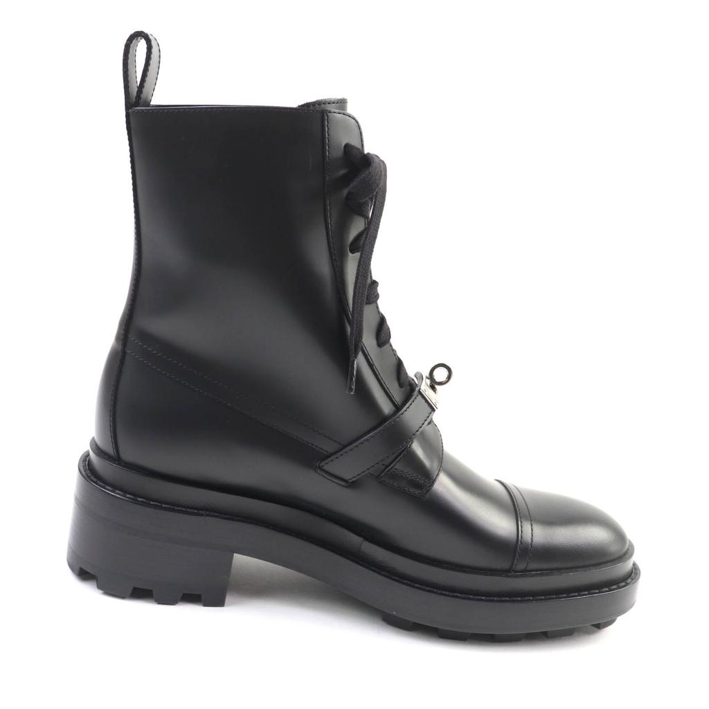 HERMES short boots funk Kelly Buckle Lace Up black leather Women 38 Used