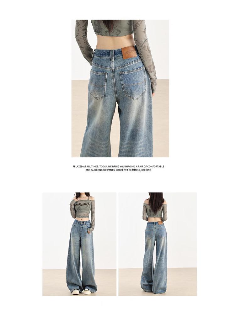 Women's High-Waist Retro Blue Wide-Leg Jeans - Autumn/Winter 2025 Collection.