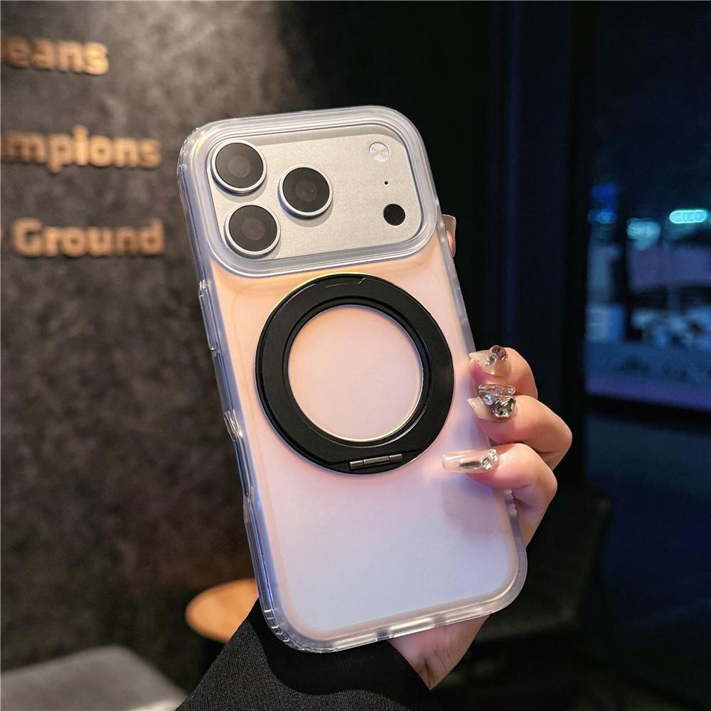 Applicable to iphone17pro rotating bracket mobile phone case Apple 17promax laser gradual change anti-drop magnetic case