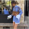 Women's Color Blocked Striped Shirt Wide Leg Shorts Set for Spring and Summer Casual Loose Fit Daily Commuting VersatileFrench Style Lady Sets