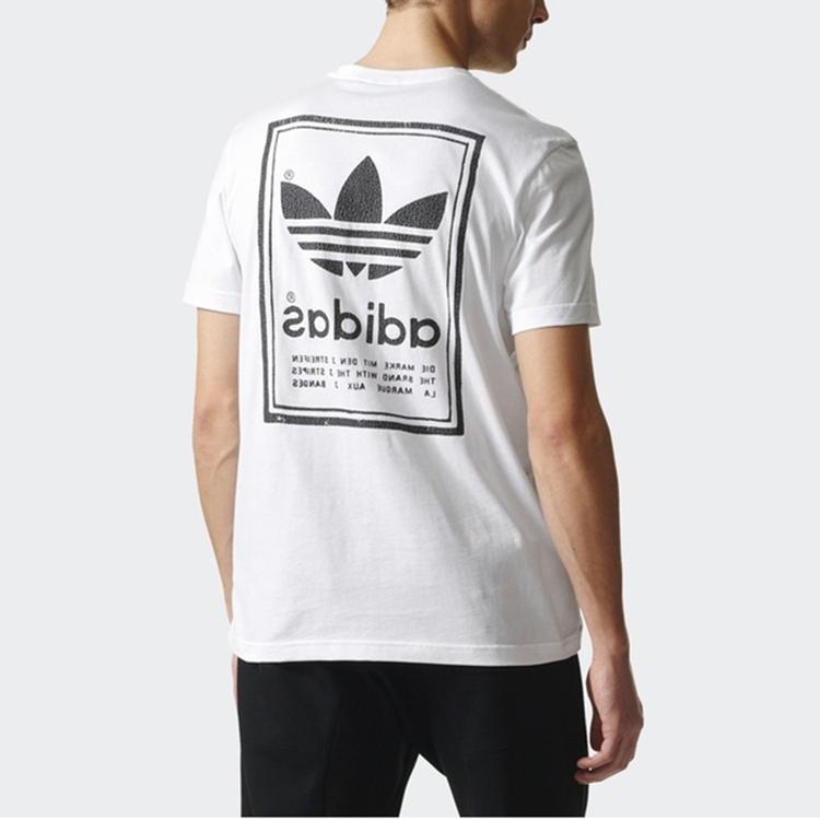 Adidas Originals Double-Sided Print Big Logo Casual Short Sleeve T-Shirt Men Tops White BS3136