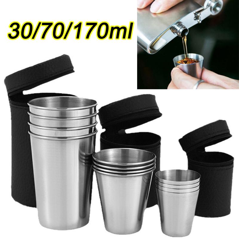 4/6Pcs Outdoor Travel Stainless Steel Cups Mini Glasses Set For Whisky Wine With Case Portable Drinkware Cup 30ml/70ml/170ml New