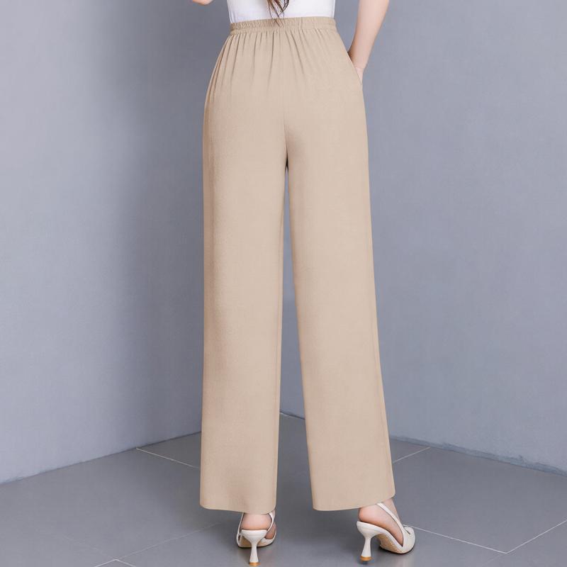 Women's Plus Size Solid Color Straight Leg Pants, Elastic Waist Summer Casual Trousers (XL-5XL)