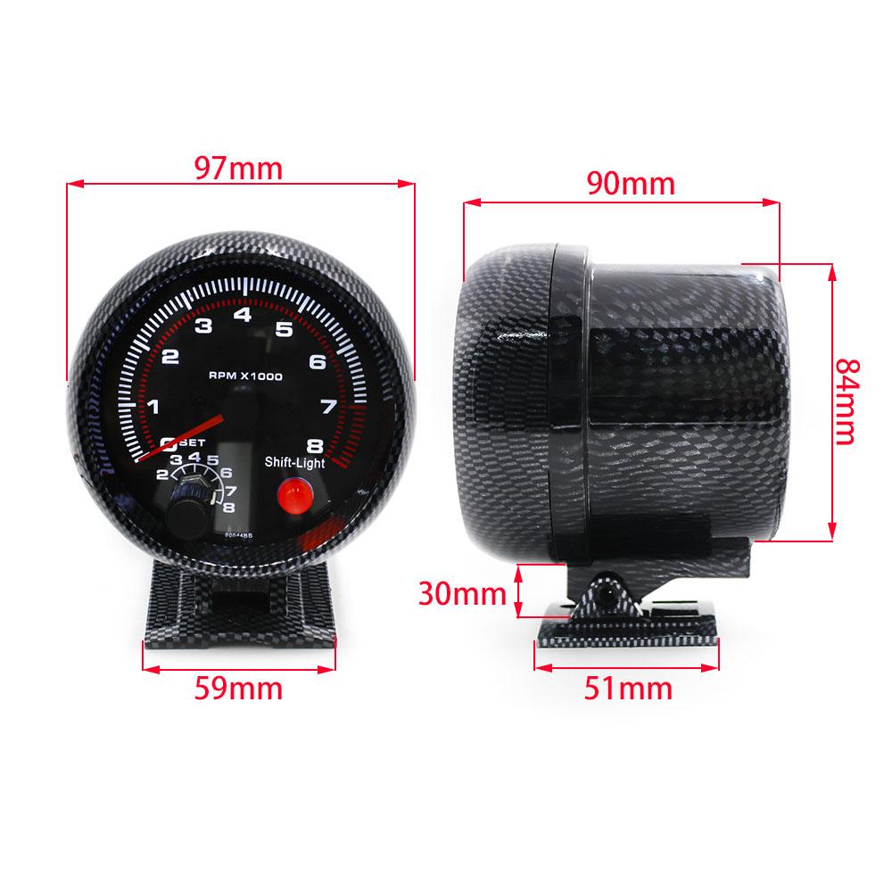 12V Tachometer Gauge 3.75'' Car Universal Black Tachometer Gauge 7color Inter Shift Light 0-8000 RPM Fit 4 6 8 Cylinder