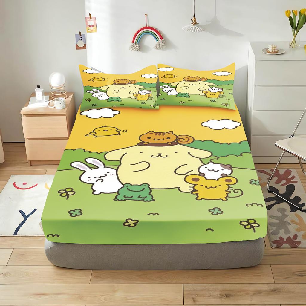 Pudding Dog Fitted Sheet Children, Sanrio Cartoon Coverage, Baby Teenager Sheets Cover, Elastic Bedding, Cute Digital Printing