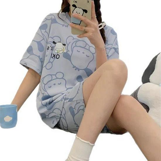 Women's Summer Cartoon Pajama Set - Cute Short Sleeve and Shorts, Plus Size, Lightweight Home or Outdoor Wear