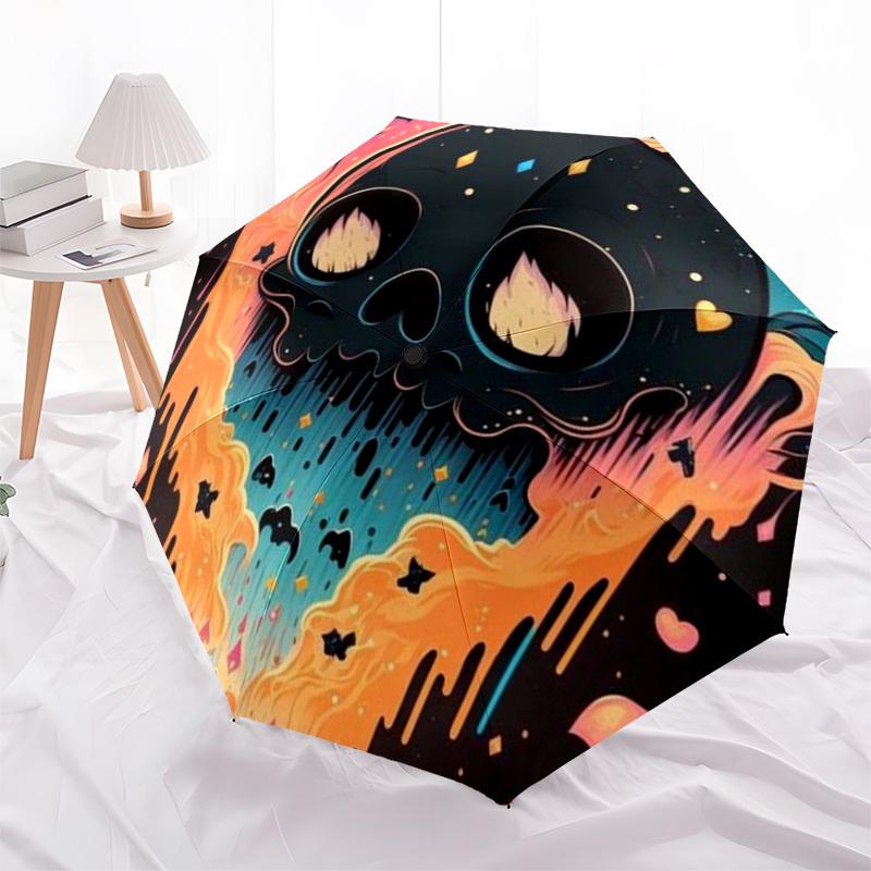 1pc Melting Skull with Stars and Flames Umbrella with Plastic Handle,Suitable for All Seasons Home Travel Outdoor UmbrellaDD396