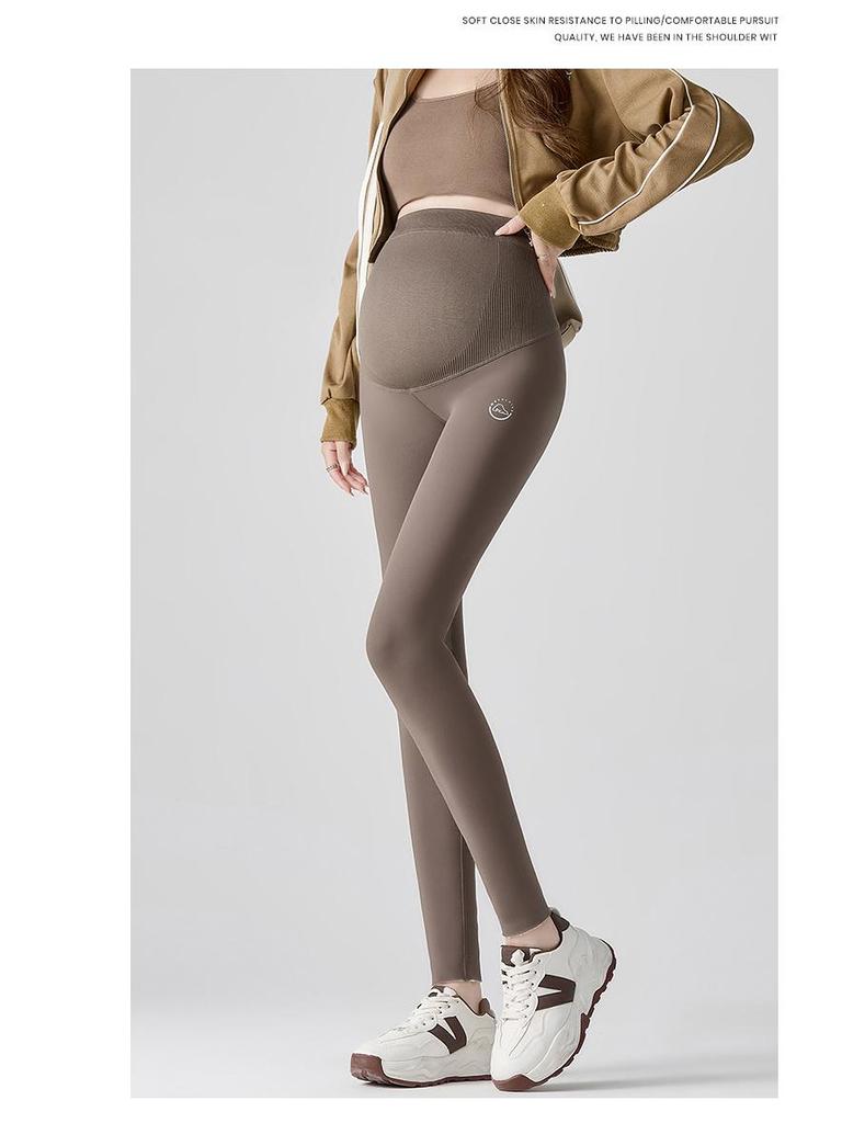 Colanți de maternitate cu căptușeală de lână, model rechin, gri închis - Suport abdominal și ridicare șolduri, pentru toamnă/iarnă, pantaloni de yoga pentru sarcină