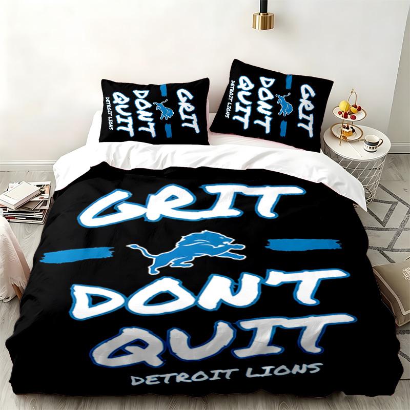 Zestaw 3-częściowy Detroit Lions Idealny do sypialni Wygodny zestaw pościeli zawiera poszewkę na kołdrę i dwie poszewki na poduszki Idealny prezent urodzinowy lub świąteczny