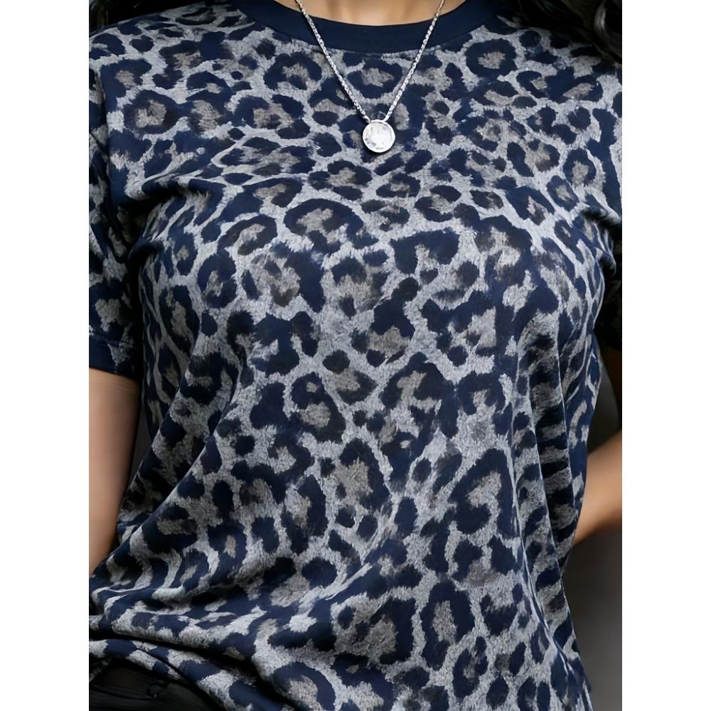 Women's short-sleeved T-shirt - leopard print women's short-sleeved T-shirt, fashionable, casual and versatile