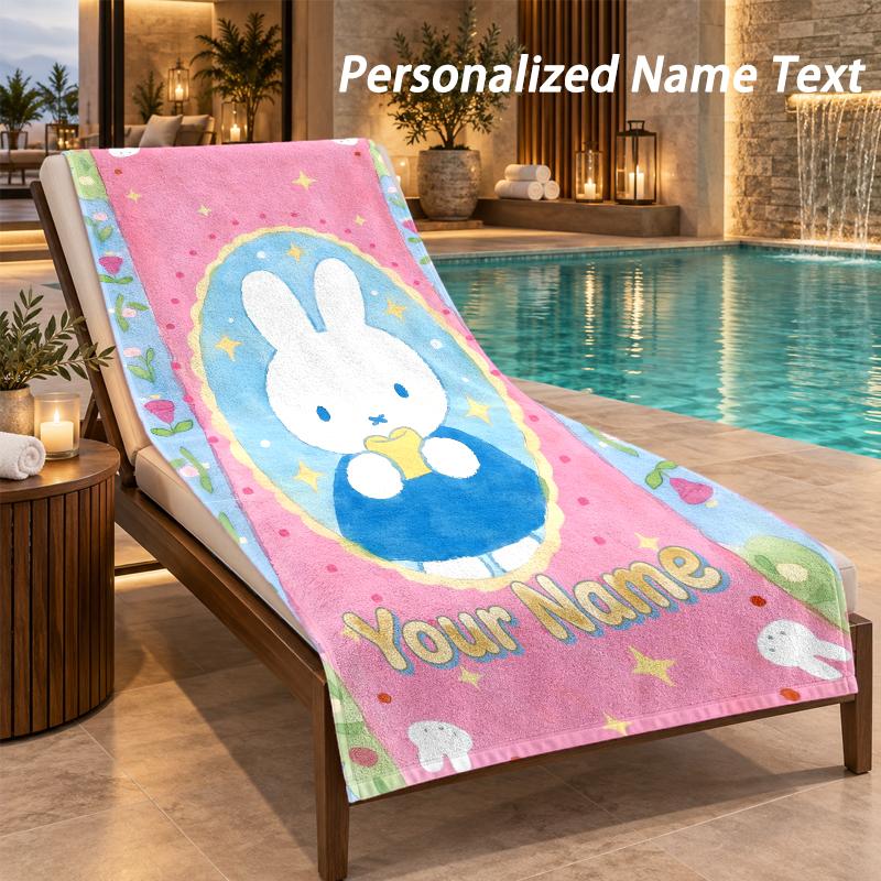 Miffy Custom Name Beach Towel Large Soft Towel for Indoor Bathroom Outdoor Beach