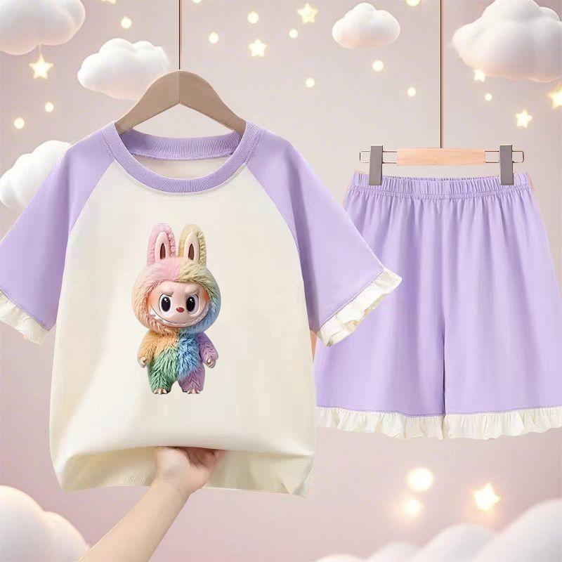 

Милая пижама для девочек, летний комплект из чистого хлопка с коротким рукавом, детская домашняя одежда 130