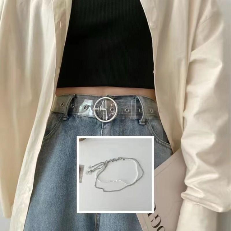 Stylish Transparent Heart Double Row Waist Belt Accessory For Denim Jeans And Outfits With Butterfly Pearl Decoration