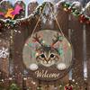 Wooden Door Sign Christmas Welcome Sign, Animal Round Hanging Decor, Cute Wall Art Farmhouse Ornament for Window Garden Holiday Decor Plaque