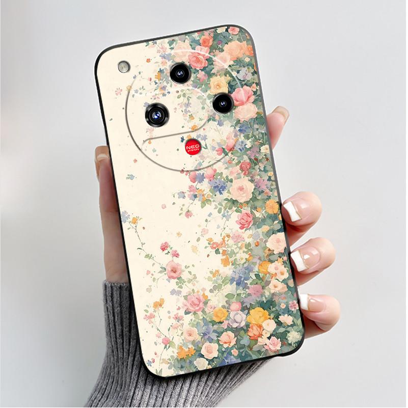 Coque Motif Imprimé Pour ZTE Nubia Focus 2 5G Coque Arrière Silicone Souple Noire Coque Mignonne Fleur Cartoon