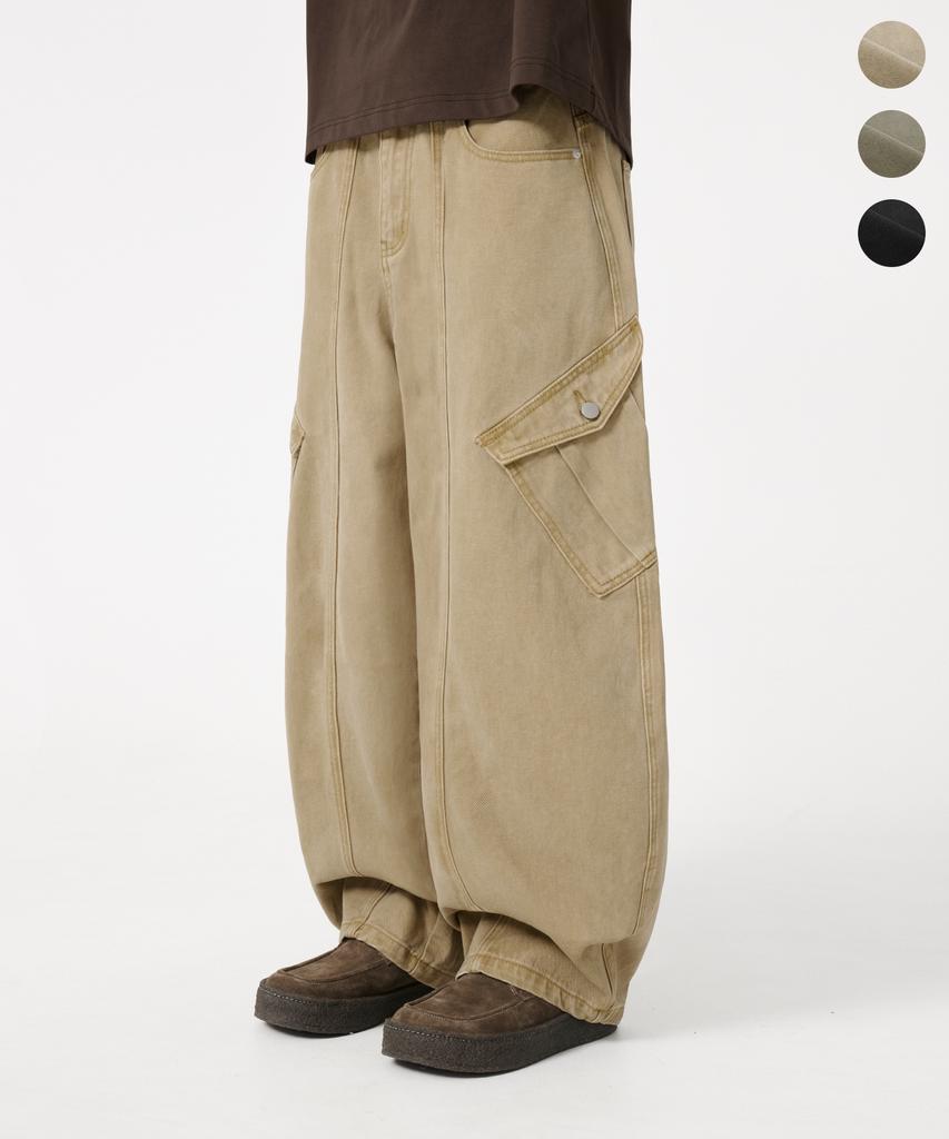 TRILLION Washed Cut Cotton Cargo Pants_3Color