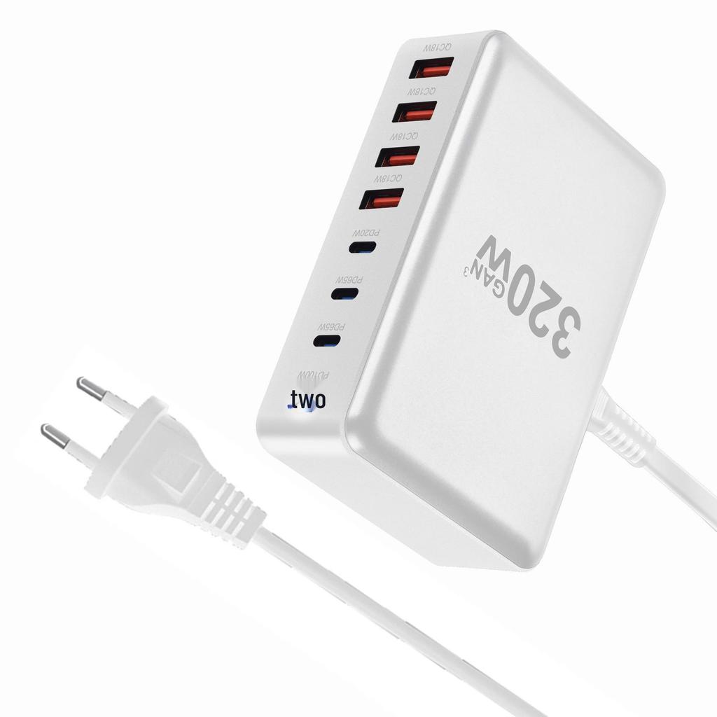 500W Gallium Nitride 8-Port Desktop Charger with 6 USB-C and 2 USB-A Ports