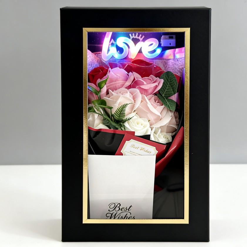 Scatola Regalo Bouquet di Sapone di Rose 18 per San Valentino da Donna - Fiori Finti