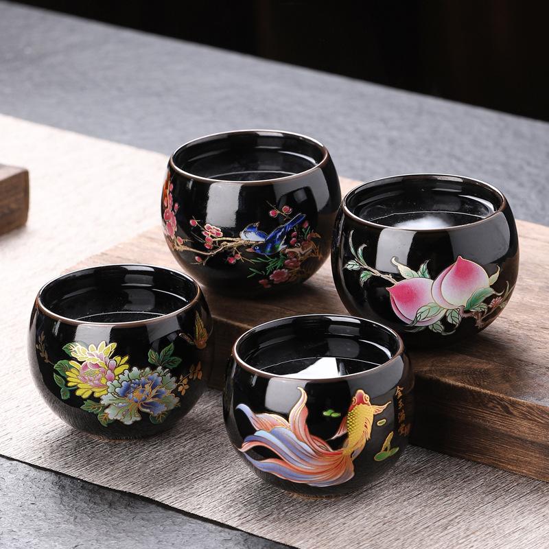 Color Changing Black Clay Dragon Egg Tea Cup Handmade Ceramic Gongfu Teaware Heat Sensitive Master Cup for Tea Ceremony Gift