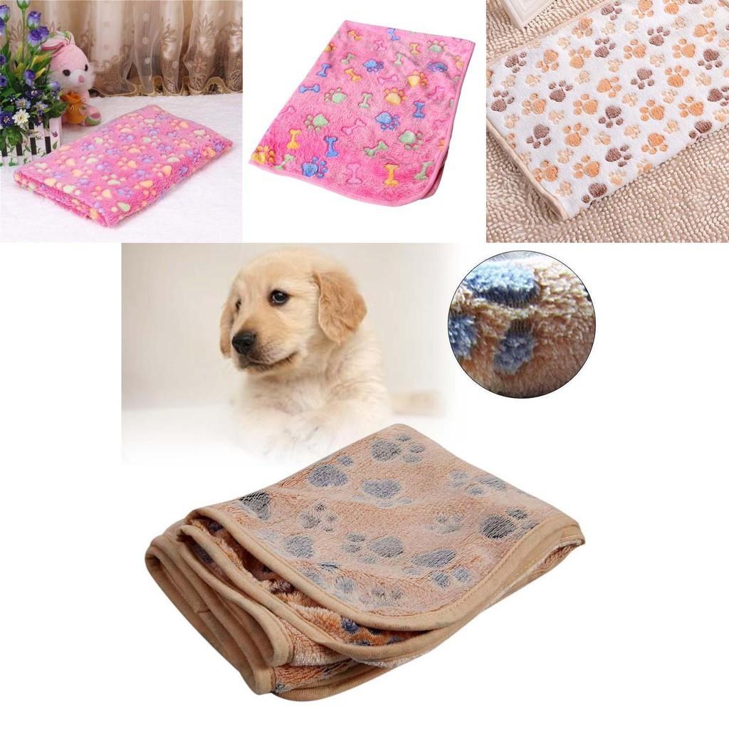 Cozy Cute Pet Small Large Paw Print Dog Puppy Fleece Soft Blanket For Comfort