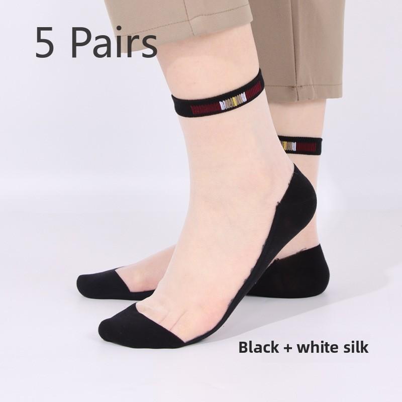 

5 пар мужских носков, весна и лето, тонкие мужские носки из кристаллического шелка, впитывающие пот, повседневные мужские носки средней длины, весенние и осенние носки 5 Pairs белый/чёрный