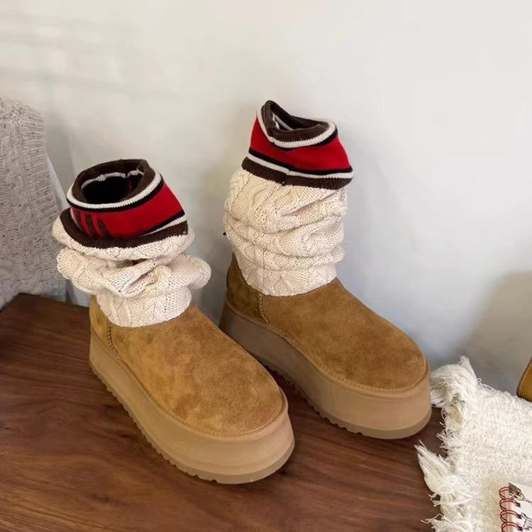 Fur integrated snow boots tall tube wool tube winter women's 2023 new muffin thick bottom heightening boots women's tide