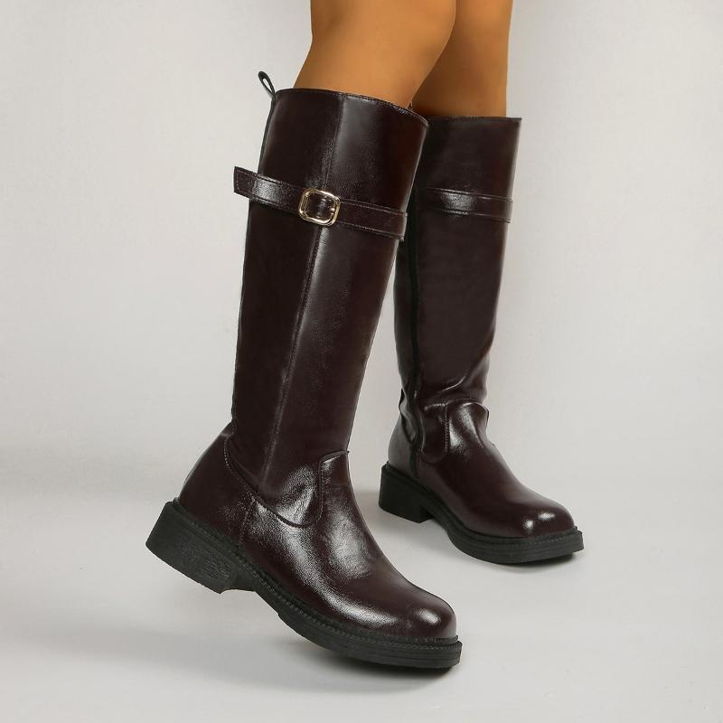 Women's Autumn Winter New Style Side Zipper Flat Bottom Warm Women's Shoes Simple Comfortable Temperament Women's Long Boots 41