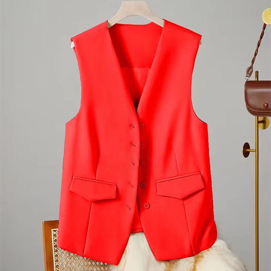 Women Suit Vest Elegant Women's V Neck Business Vest Sleeveless Waistcoat for Office Commute Style Solid Color Single-breasted