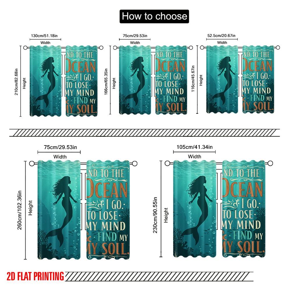 2pcs 2D Flat Printing Party Window Curtains Mermaid Ocean Mind Soul Polyester Without Electricity All Season Party & Holiday