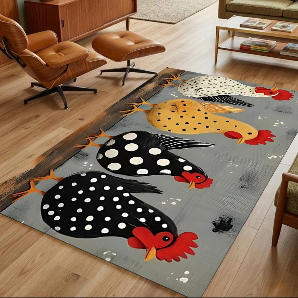 Colorful Chicken Art Pattern Non-Slip Home Carpet Design for Office Decor Living Room Bedroom Gift