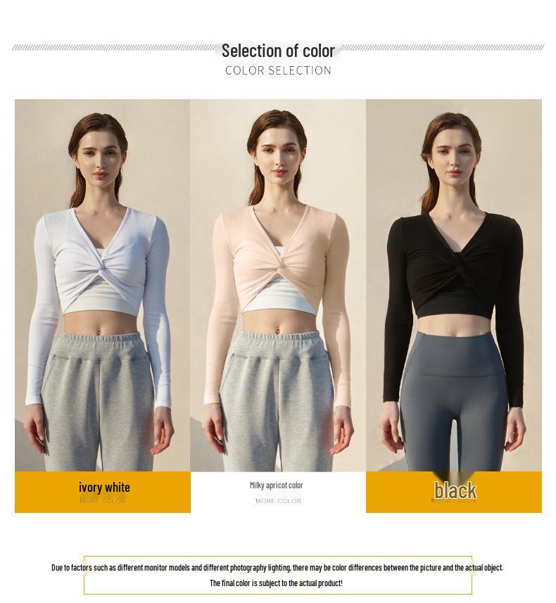 2024 Spring Women's Crisscross Yoga Top - Sexy Long Sleeve Solid Color Fitness T-Shirt