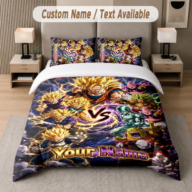 Dragon Ball 3Pcs Bedding Set, Personalized Custom Name Text, 1 Duvet Cover & 2 Pillowcases For Bedroom