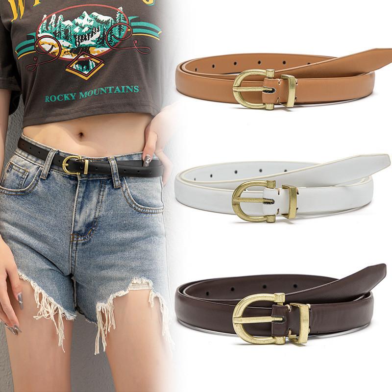 Business Trendy Womens Casual Thin Belt With Stylish Gold Buckle For Fashion Everyday